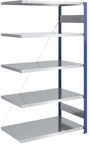 eurokraft | Steckregal | Bauart leicht | einseitig | HxBxT 2000 x 1000 x 800 mm | blau/verzinkt | Anbauregal