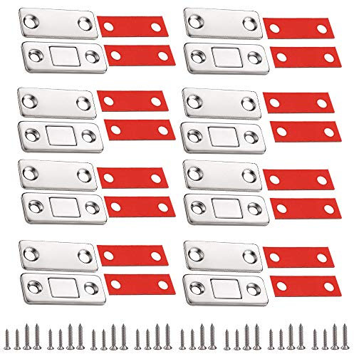 QUCUMER 8 Pcs Imanes Puertas Armario Iman Puertas Correderas Iman Puerta Adhesivo Iman Cerrar Puertas Iman Magnetico para Armario Cajones Puerta Corredera Contraventanas + 16 Adhesivos + 32 Tornillos