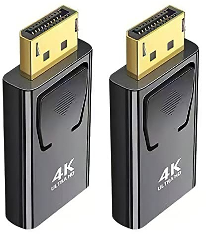 SK DEPOT Displayport to HDMI Adapter(2 pack), 4K DP to HDMI Converter Displayport 1.4V Nickel Plated for Desktop, Laptop, Projector, HDTV (DP Male to HDMI Female, Black & Gold, 2 Pack)