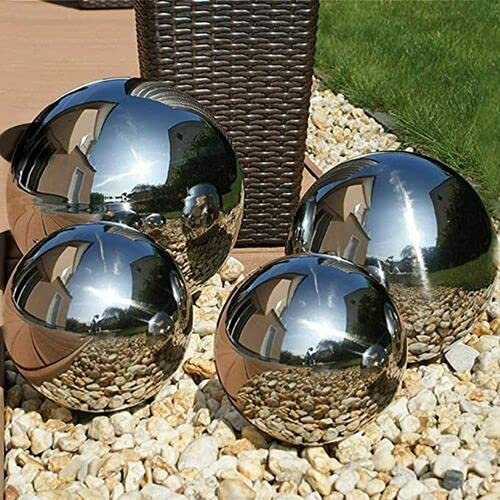 PaMeer-Garden Stainless Steel Gazing Balls Globes Floating Pond Balls (Set of 4)