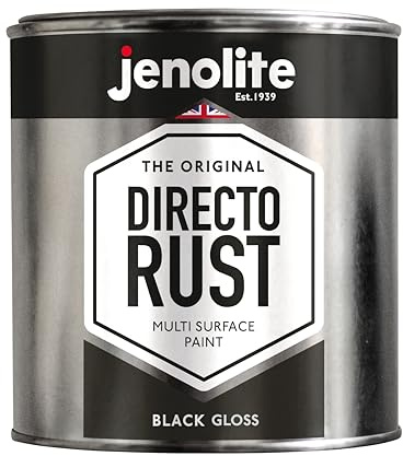 JENOLITE Directorust Black Gloss - Multi Surface Paint - For Use On Wood, Metal, Plastic, Ceramic & Rusted Surfaces - 1 Litre (RAL 9005)