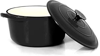 Echtwerk cacerola de hierro fundido con revestimiento esmaltado, olla de hierro fundido, asador con tapa, olla redonda para pan, apta para hornos, parrillas, barbacoa e inducción, negra, 3,5 L