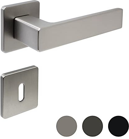 FELGNER Ensemble de poignées de porte Bormio pour serrures à clé plate | Plaque de porte moderne de haute qualité, poignées de porte pour portes intérieures et portes de chambre | nickel mat