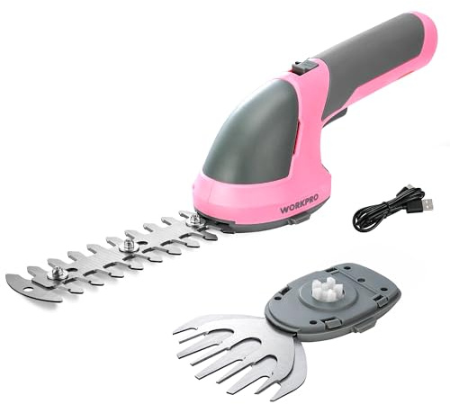 WORKPRO 2 IN 1 Cordless Hedge Trimmer and Grass Shear, 7.2 V Electric Grass Trimmer with 2000 mAh Lithium-ion Battery, 7.2 V Cordless Grass Shear and Shrubbery Trimmer (Pink)