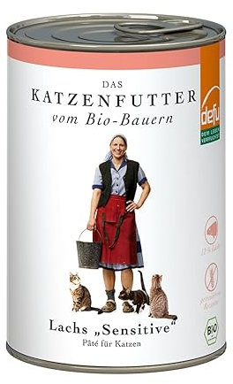 defu Katzenfutter | 12 x 410 g | Pate Bio Lachs Sensitiv | Alleinfuttermittel Premium Bio Nassfutter für Katzen