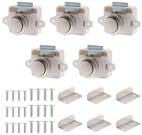 Mynoozi 5 Stück Push Lock Button Catch, Cabinet Lock Catch und Push Button Catch, Keyless Wohnmobil Verriegelung für Wohnmobile, Yachten, Boote, RV Camping Schrank, Wohnwagen (Weiß)