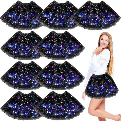 Vabean 10 Pcs Light up Tutu Women's LED Tutu Skirt for Women Elastic Layered Tulle Ballet Dance Skirt for Halloween (Black)