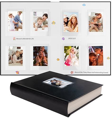 Ruibytree Mini Instant Photo Album with Writing Space for 2x3 Photos, 128 Pockets Hardcover Leather Memory Book, Portable Picture Organizer, Compatible with Instax Mini & Polaroid Zink (Black)