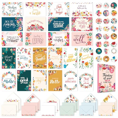Decorably 24 Pack 6x4in Floral Thinking of You Cards with Envelopes