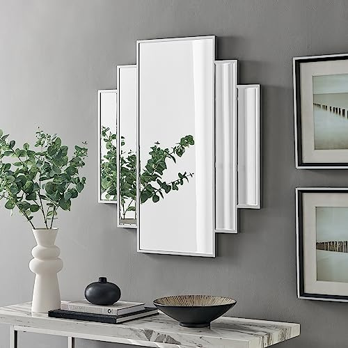 Furniturebox UK Deco Large Silver Wall Mirror, Living Room, Hallway, Dining Room - Stylish, Modern Meets Art Deco 1920s Style Statement Mirror
