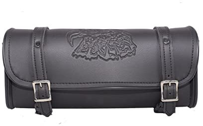 GARGOYLE BELLS Motorcycle Tool Bag Leather Motorcycle Handlebar Bag Universal Motorcycle Fork Bag Saddlebags Sissy Bar Storage Tool Bag for Motorcycle (Black, 12)