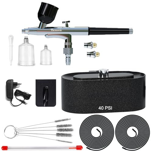 Airbrush Set, Bonvvie Dual Action Airbrush für Make-up, Malen, Modellieren, Kunsthandwerk, Maniküre, Tattoos, Tortendekoration, 40PSI Luftkompressor mit automatischer Abschaltfunktion