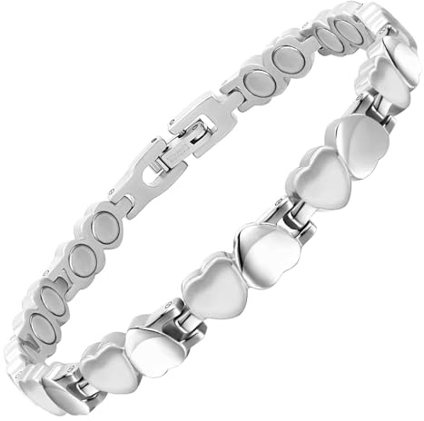 JEROOT Pulsera Magnetica, Titanio Pulseras Magneticas Terapia Hematita Pulseras Magneticas para Mujer Pulsera Magnetica Curativa para Aliviar Dolor+ Removible (Titanio)