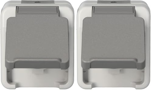 Schneider Electric Merten Schuko-Steckdose mit Klappdeckel, Aufputz, 1-fach, IP 44, Aquastar, lichtgrau, Artikelnummer MEG2301-8029, 2 Stück