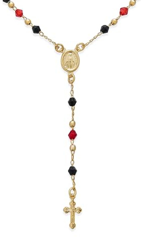 Bling Jewelry Rosario De Cuentas Religiosas Negras Y Rojas Bendecido Por La Virgen María Madre Santísima Con Crucifijo Y Collar De Cruz Para Mujeres Adolescentes Chapado En Oro De 18 Quilates
