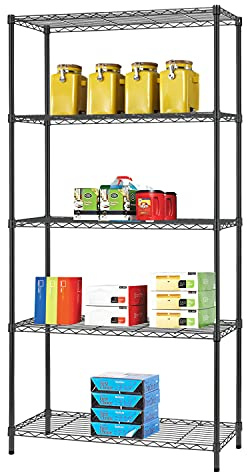 BestOffice 5 Tier Adjustable Wire Shelving Unit,Commercial Metal Shelf with Strong Steel for Restaurant Garage Pantry Kitchen Garage,Black | Unit,Commercial Metal Shelf with Strong Steel for Restaurant Garage Pantry Kitchen Garage,Black