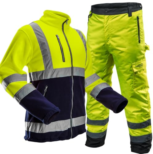 NEO TOOLS Varningsskydd för män, arbetsjacka, varning, fleecejacka (storlek S XXL) (orange/gul) | eller set med vattentäta byxor | varm, bekväm och lätt jacka, Set gul, XL