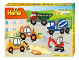 Hama 3143 - Geschenkpackung Baufahrzeuge, ca. 4000 Bügelperlen, 1 Stiftplatte und Zubehör