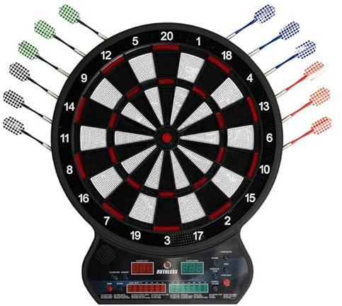 Ruthless - Ruthless R600 Electonic Dartscheibe - weiche Spitze - inkl. 4 Sets Dartpfeile - 8 Spieler - 27 Spiele
