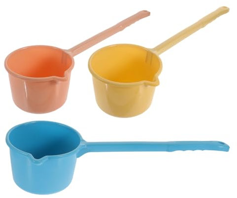 OUNONA 3piezas Cucharones De Agua Domésticos Con Mango Colores Amarillo Rosa y Azul Cucharones De Resistentes Para Baño Cocina y Jardinería Fáciles De Usar y Limpiar