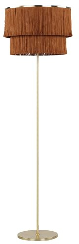 Beliani Stehlampe Metall braun/gold 137 cm mit Fransen Retro 70er Jahre Stil Peristeri