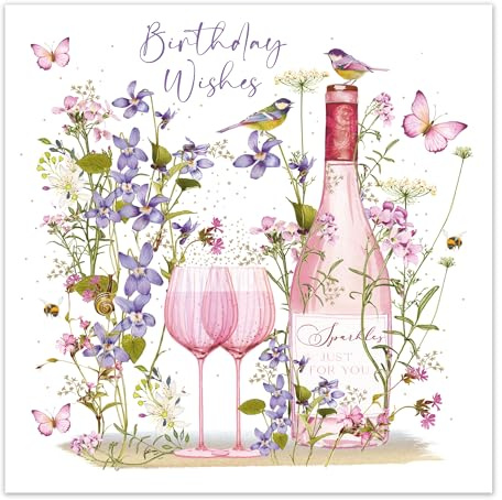 Nigel Quiney Birthday Card for Women - Artistic Floral Birds & Butterflies Design - Premium Gold Foil Finish - Happy Birthday Greeting Card with Envelope