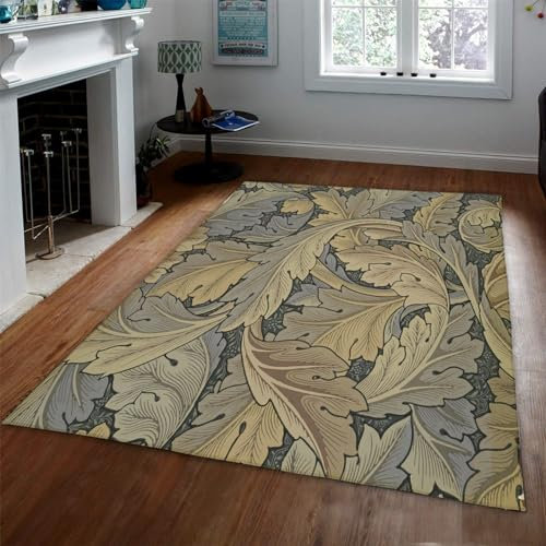 HOBBOY Vintage-Teppiche mit niedrigem Flor William Morris Pflanzen Blätter Waschbarer Teppich für Wohnzimmer Küche Schlafzimmer Kinderzimmer rutschfeste Matte 80 x 150 cm