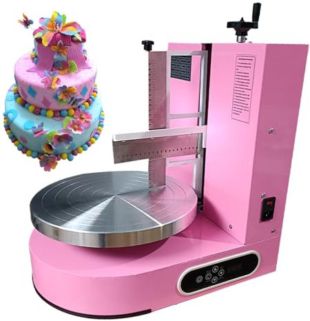 LCD Display Cake Decorating Machine, 60-320RPM Rotating Speed Birthday Cake Icing Machine, Stainless Steel Adjustable Cake Scraper Icing Smoother, Suitable for Cake Shops, Cake Studio,Pink