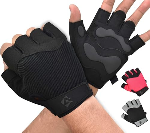 AQF Weight Lifting Gym Gloves Training Workout Fitness Gloves for Men Women Padded Palm Grip - for Cycling, Lifting, Exercise, Pull Ups, Weightlifting - Breathable and Snug fit (Black, M)