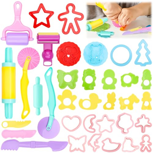 Herramientas de Arcilla y Masa DOITEM con Modelos y Moldes, Accesorios de Masa de Plástico Moldes Cortadores de Masa de Plástico Formas de Animales, Colores Variados, 29 PCS