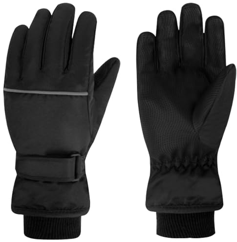 Azarxis Niños Guantes de Invierno Guantes de Esquí Cálidos Antideslizante Guantes de Nieve para Esquí Snowboard Ciclismo al Aire Libre para Niños y Niñas (Negro, S (4-6 años))
