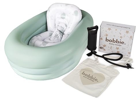 BOBBIE Aufblasbare Badewanne Baby – rutschfest & mitwachsend für 0 bis 2 Jahre – inkl. praktischer Tragetasche und Luftpumpe - Sea