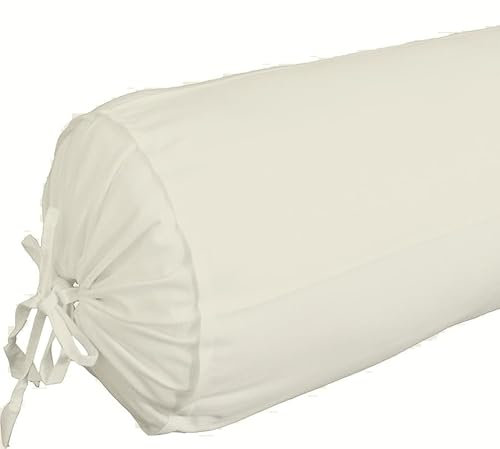 SAHARBEDDINGS 2 Pieces Cervical Neck Roll Pillow Cover with Cotton Bolster Pillowcases for Cylindrical Cushion and Drawstring Closure Round Neck Pillowcase (Ivory, Roll Pillow 20x6 Pack of 2)