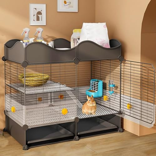 Kaninchenhaus Robuster Kaninchenstall für den Innenbereich mit dichter Netzabdeckung aus Eisen, Kleintierkäfig Langlebig 72 * 37 * 64 cm Weiß Schwarz für kleine Kaninchen,Weiß
