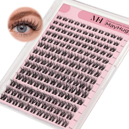 Mayhug Eyelash Cluster, 154 Pieces Cluster Lashes, Natural Look, Wispy Artificial Mink Eyelashes, C Curl Individual Eyelash Extensions for DIY at Home (8-16 mm, Soft)