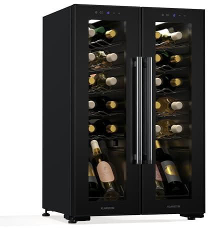 KLARSTEIN Shiraz Cave à Vin Noir – 24 Bouteilles, 2 Zones | Réfrigérateur à Vin Pose Libre, Porte Vitrée, Silencieux, 5–18 °C, LED, Cadre Inox