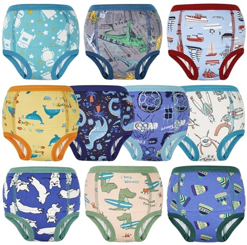 FLYISH DIRECT Culotte Apprentissage pour Garçons et Filles 100% Coton, 10 Paquets Culotte enfant Apprentissage, Absorbantes et Réutilisables, Bleu Vert, 4 ans