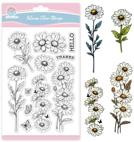 GLOBLELAND Gänseblümchen Lesezeichen Transparente Stempel Zur Kartengestaltung Frühlingsblumen Lesezeichen Klare Stempel Schmetterling Silikonstempel Siegel Für DIY Scrapbooking Prägung