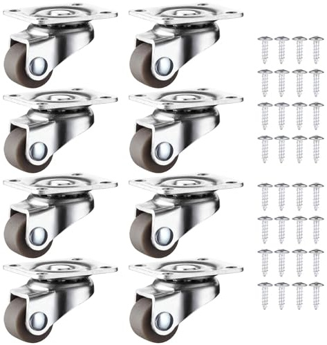 Mivanta 8 Stück 12 mm Möbelrollen Klein mit 16 M3 Selbstschneidende Schrauben – Mini Lenkrollen 360 Grad Drehbar Gummirollen Braun Universal Transportrollen für Kleine Möbel Kisten Aufbewahrungsbox