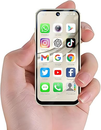 Hipipooo 4G mini smartphone, dubbel SIM, 3,9 tums skärm, 2,0 + 5,0 MP dubbelkamera, 1950 mAh batteri, Android 12 minitelefon för barn (3 GB + 32 GB, guld)