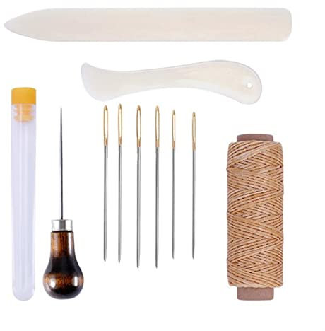 Werkzeugsatz 11Kit Starter Tools Set Bone Folder Paper Creaser, gewachster Faden, Ahle, Nadeln werkzeug