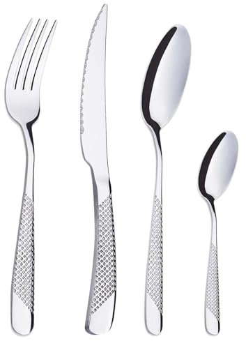 PionStar 32 Pieces Cutlery Set, Stainless Steel Cutlery Set for 8 People, Cutlery Set Include Knives, Forks, Spoons and Teaspoons, Dishwasher Safe/Mirror Polished, Flatware Set for Kitchen