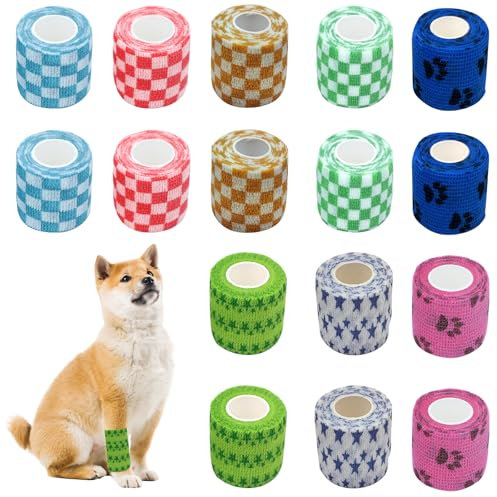 BDSHUNBF 16 Rollen Selbstklebender Verband Vet Wrap Pet Selbsthaftende Bandage Erste Hilfe Elastische Binde Kohäsive Bandage Fixierbinde Cohesive Bandage Haftbandage für Hund Handgelenk Knöchel Finge