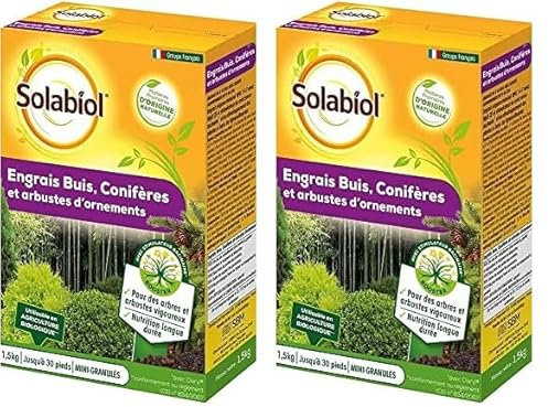 SOLABIOL Engrais Conifères et Arbustes d'ornement - 1,5 Kg - 100% Organique - Action Longue Durée SOCONY15 (Lot de 2)