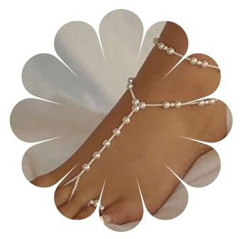 Cybche Boho Perla A Piedi Nudi Sandalo Anello Di Punta Cavigliera Stratificato Elastico Perla Tratto Cavigliera Vintage Estate Spiaggia Anello Di Punta Piede Catena Gioielli Per Le Donne