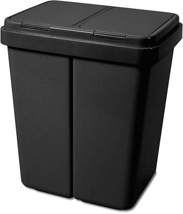 Gardissimo Duo Bin Müllbehälter schwarz mit Deckel 2 x ca. 25 Liter, Kunststoff Mülleimer für die Küche geruchsdichter Abfalleimer Mülltrennsystem, ca. 45 x 33 x 51 cm, INKL. 2 ERSATZFEDERN