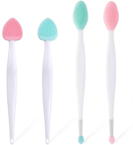 Mxxipp Lippenpeeling-Pinsel, Silikon-Herz-Lippenpeeling-Pinsel, Schrubber, doppelseitig, oval, Lippenreinigung, Peeling, Entfernen abgestorbener Haut, für Männer und Frauen, dunkle Lippen, Rosa und