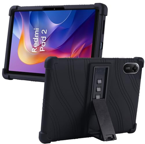 MEMELOKA Cover per Xiaomi Redmi Pad 2 4G/Redmi Pad 2 Wifi 11 Pollici, Custodia Antiurto in Silicone Morbido Protettiva con Supporto[Protezione da Caduta], Nero