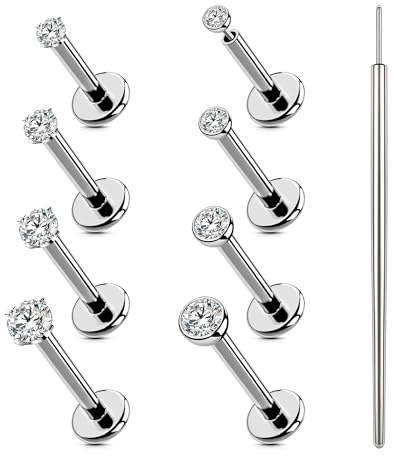 Minnario 8Pcs Nasenpiercing Chirurgenstahl Helix Piercings Hypoallergen Nasenstecker Gewindeloses Einstecken Medusa Labret Piercing Lippenpiercing Knorpel Conch Tragus Piercing Ohr Gold/Silber