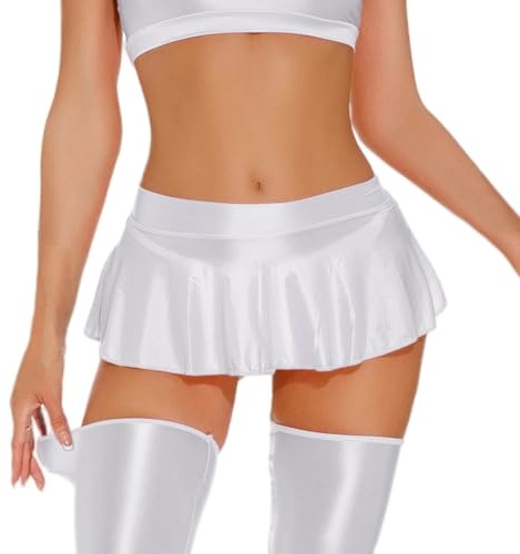 RuiChy Minigonna Lucida Donna‌ Gonna A-Line Elasticizzata Trasparente Sexy Mini Gonna Corta Brillante Stile Y2K per Feste Rave Nightclub e Abbigliamento da Ballo, Bianco/L